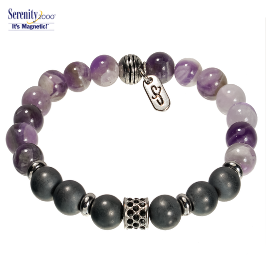 "Frosted" Hematite & Amethyst Magnetic Bracelet